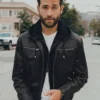 Mens-Black-Leather-Jacket-With-Removable-Hood-Display-Shop-Tv-Series
